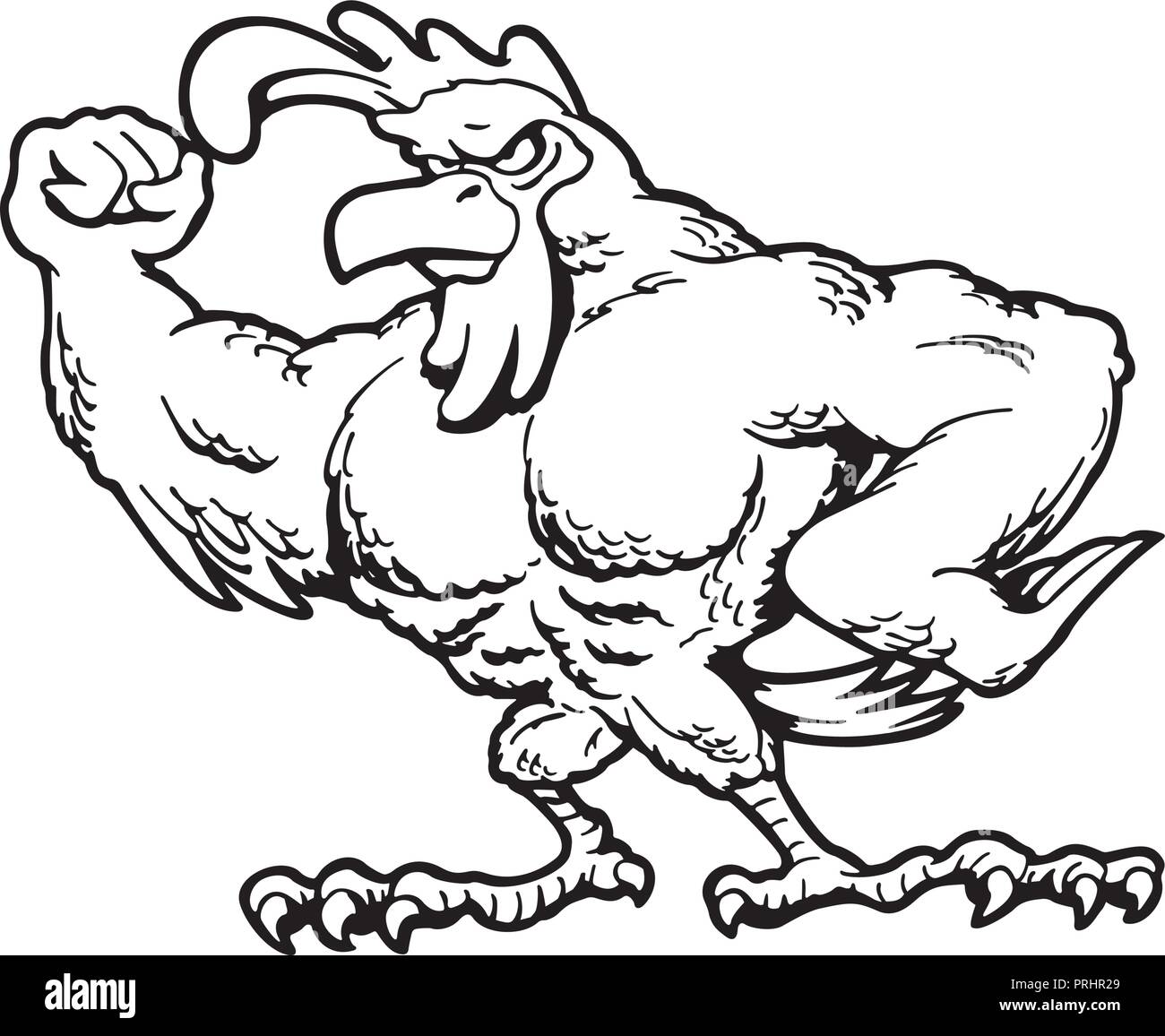 Muscular chickens . Animal cartoon character . Vector Illustration. Stock Vector