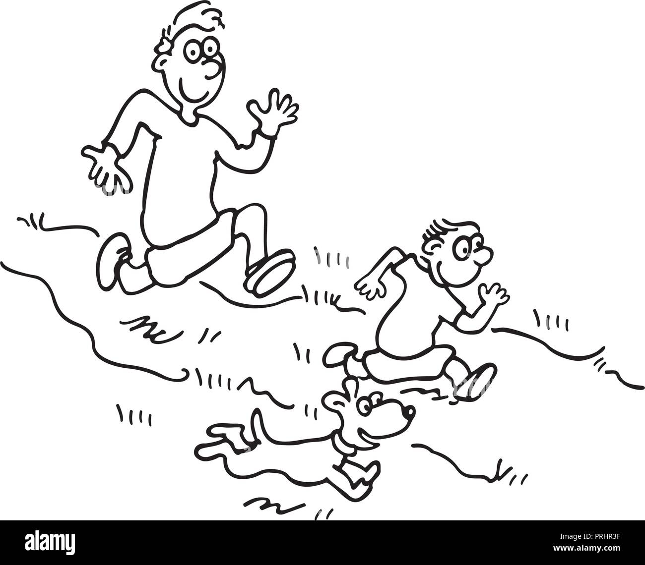 Father playing with his son. outlined cartoon handrawn sketch illustration vector. Stock Vector