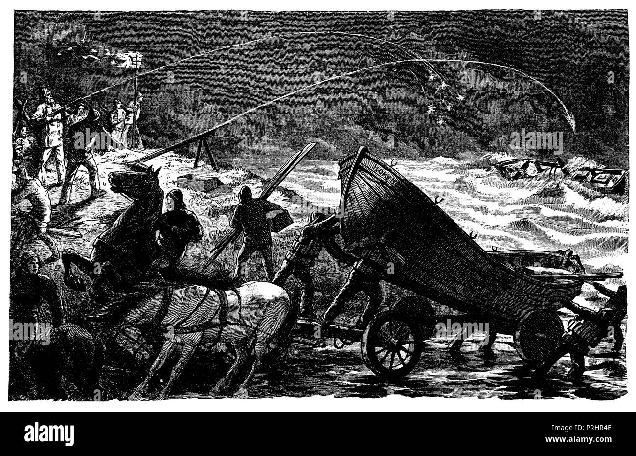 Lifeboat in action. From S. Wörishöffers 'Das Buch vom braven Mann',   1887 Stock Photo