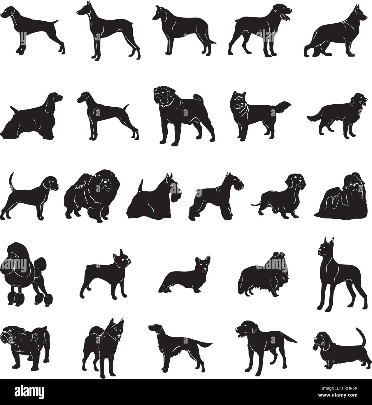 dog silhouette. Vector Illustration.. Collection set Stock Vector