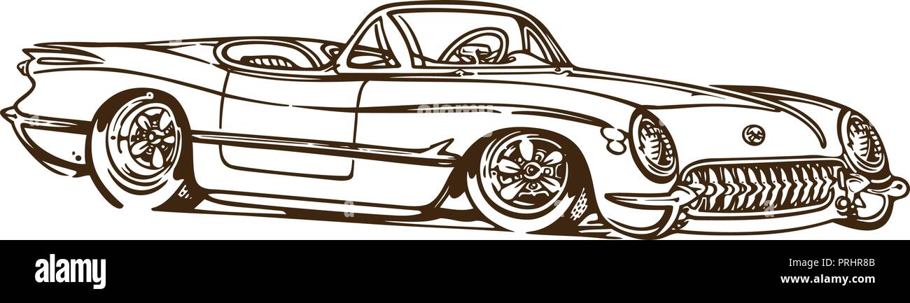 Vintage muscle cars inspired cartoon sketch. Vector abstract old school muscle car. Vector image can be used for posters and printed products. Stock Vector