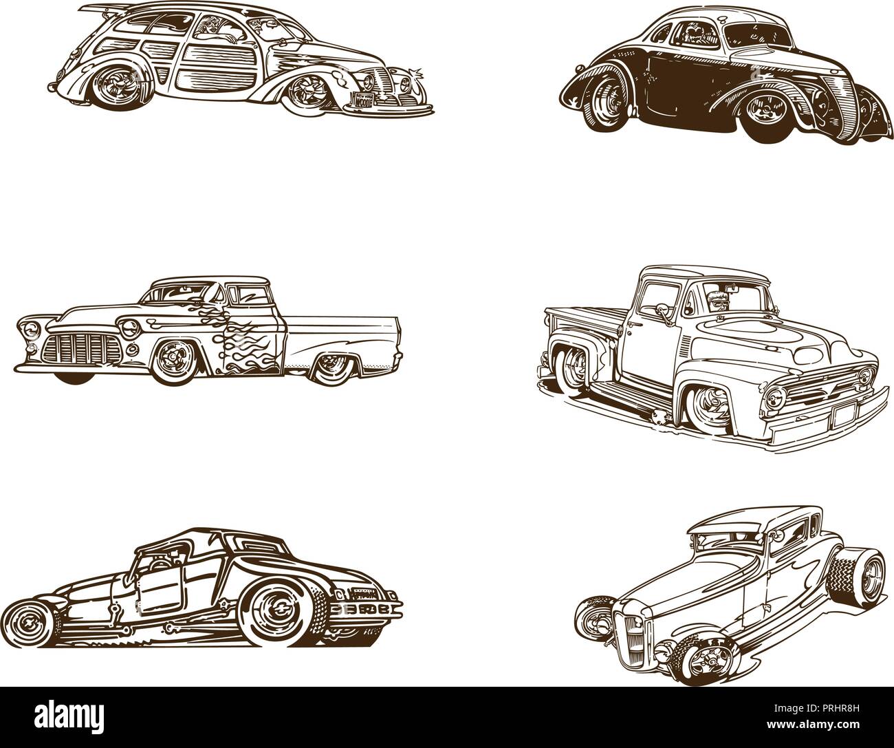 classic car cartoon clipart collection. Collection set Stock Vector