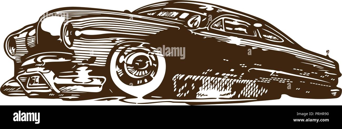 Vintage muscle cars inspired cartoon sketch. Vector abstract old school muscle car. Vector image can be used for posters and printed products. Stock Vector