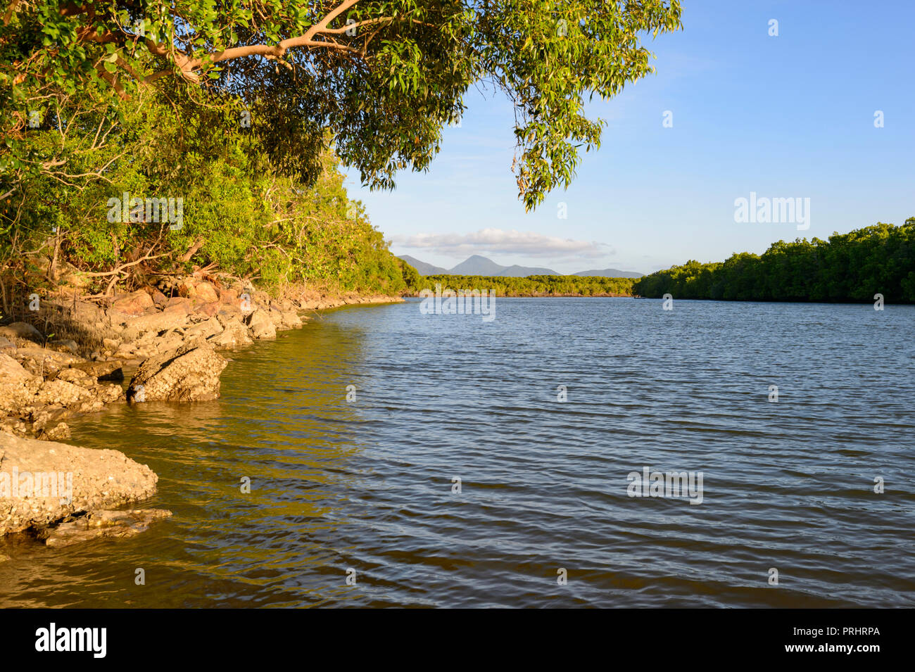 View of the Barron River at Machan's Beach, Cairns, Far North Queensland, FNQ, QLD, Australia Stock Photo