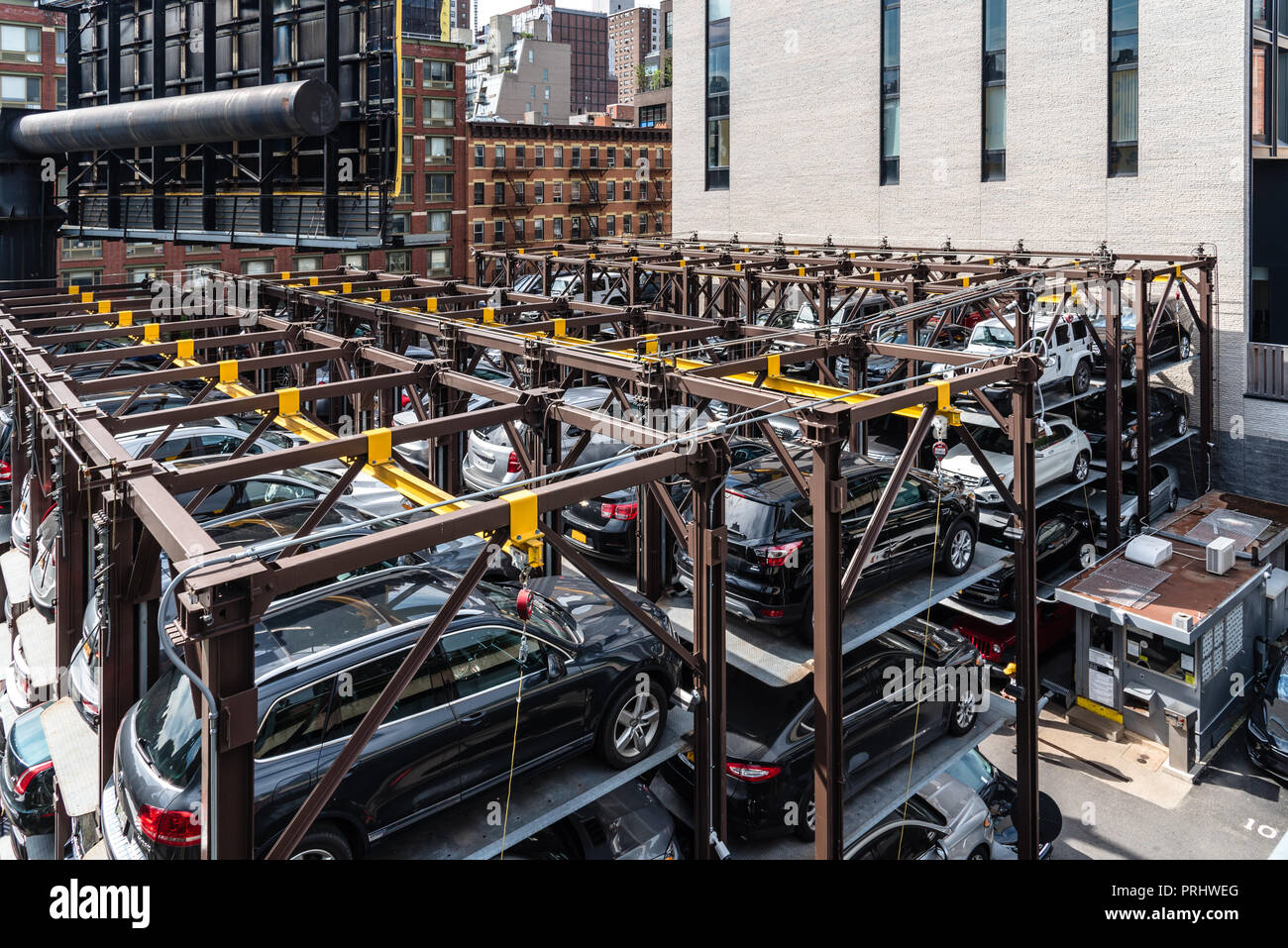Automated multi story parking system in  Manhattan, New York Stock Photo