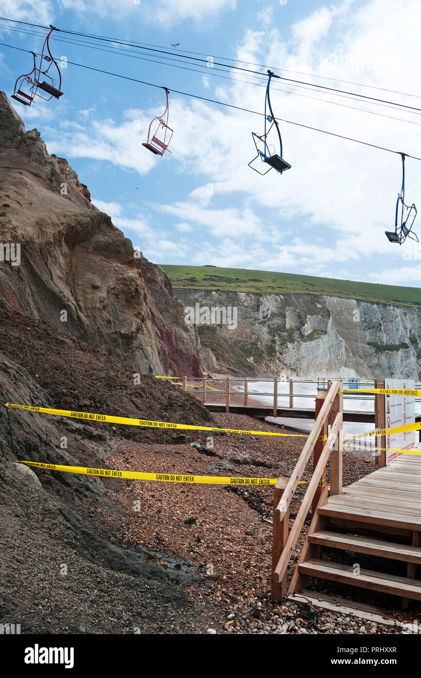 Alum Bay chair lift Isle of Wight closed due to inclement weather, Isle of Wight, UK Stock Photo
