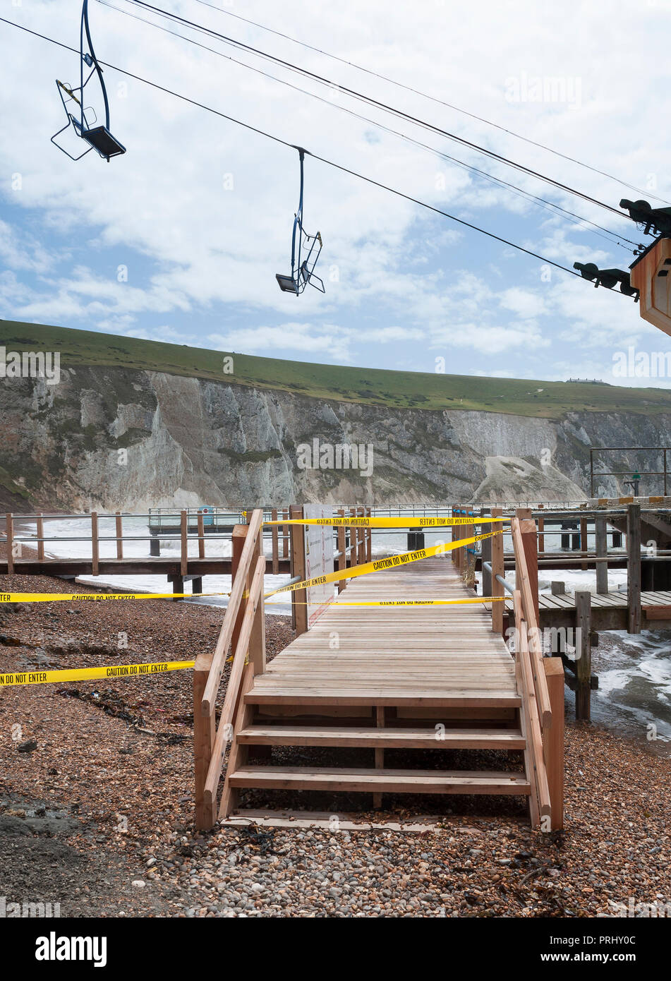 Alum Bay chair lift Isle of Wight closed due to inclement weather, Isle of Wight, UK Stock Photo
