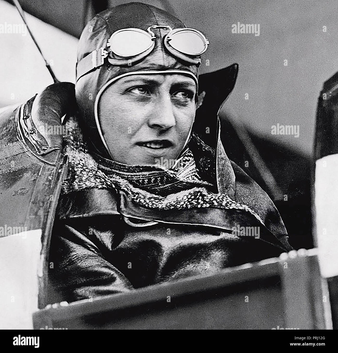 AMY JOHNSON (1903-1941) Pioneer English aviator in her Black Hawk Moth preparing to fly from Australia to Newcastle, 14 June 1930. Stock Photo