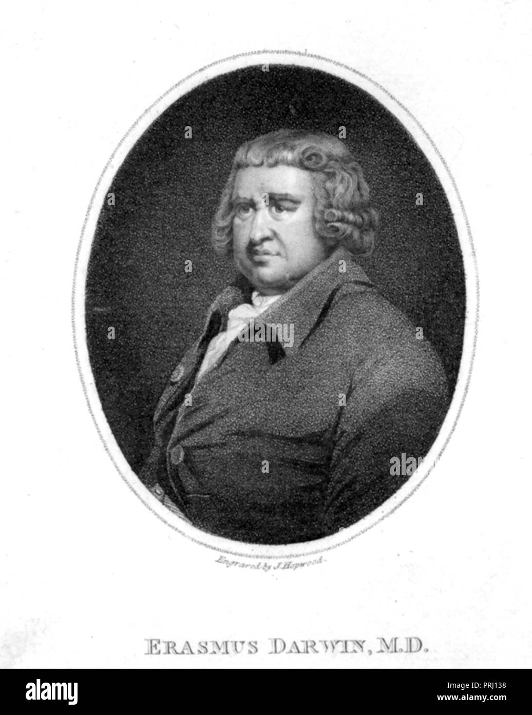 ERASMUS DARWIN (1731-1802) English physician, abolitionist and inventor, father of Charles Darwin. Engraving after painting by Joseph Wright about 1792 Stock Photo
