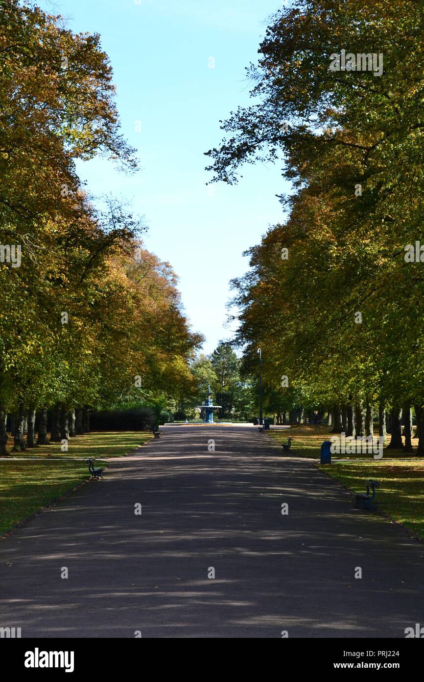 Bright, colourful, naturally lit images showing Ropner Park, a traditional British Victorian public park in Stockton-on-Tees, at the start of Autumn. Stock Photo