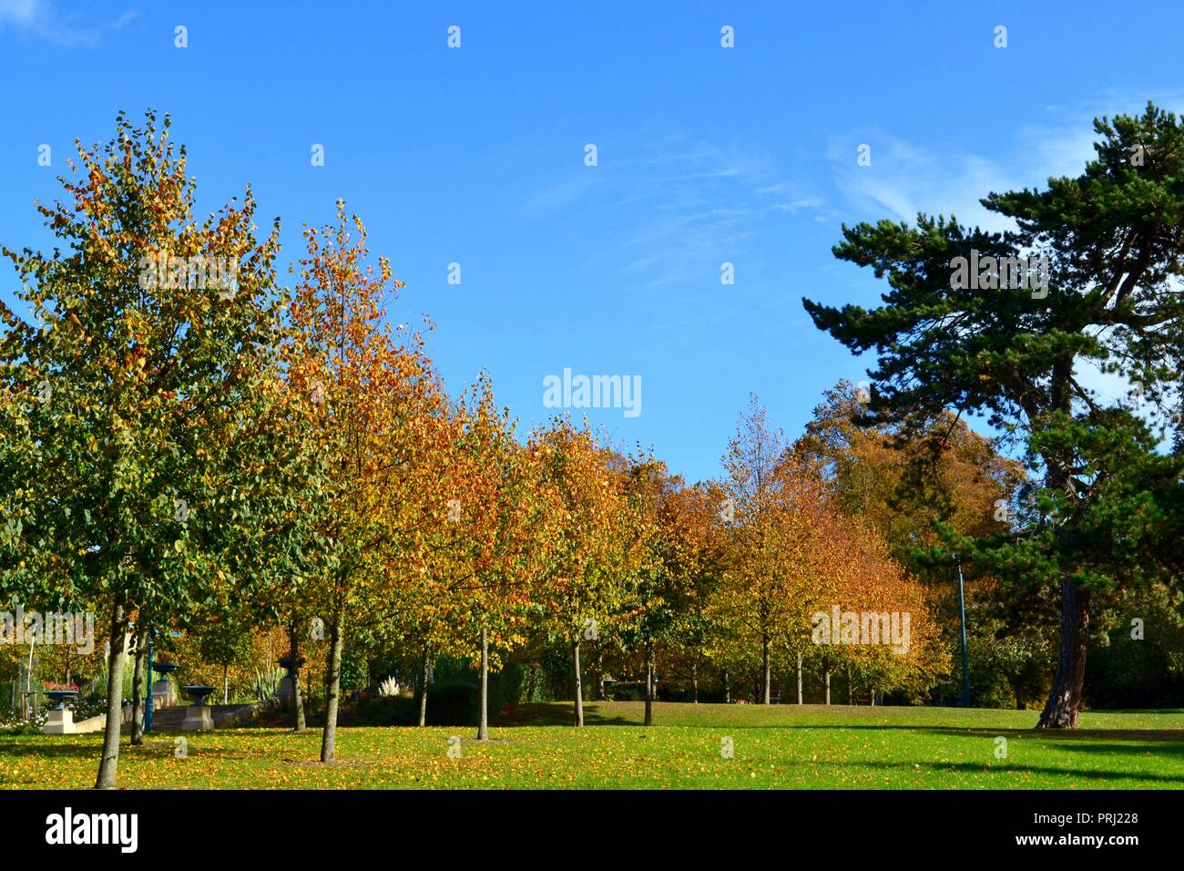 Bright, colourful, naturally lit images showing Ropner Park, a traditional British Victorian public park in Stockton-on-Tees, at the start of Autumn. Stock Photo