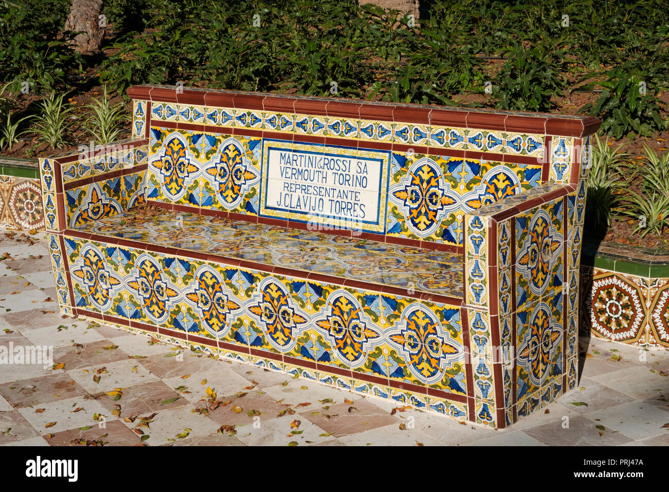 Tenerife, Canary Islands, Spain - August, 2018: Colorful  tiled bench on Square Los Patos  in Santa Cruz de Tenerife Stock Photo