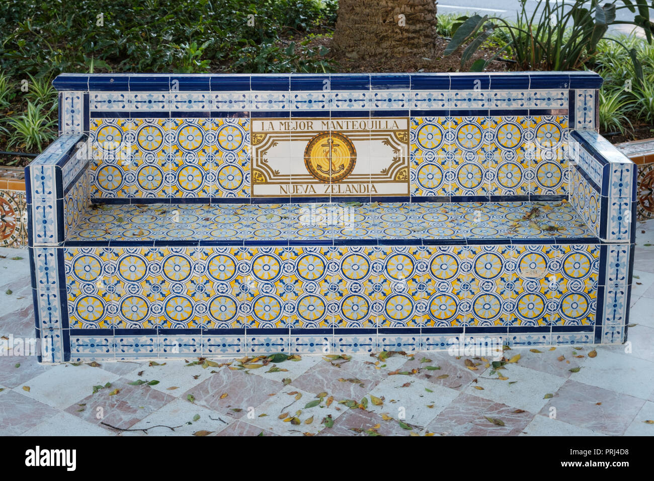 Tenerife, Canary Islands, Spain - August, 2018: Colorful  tiled bench on Square Los Patos  in Santa Cruz de Tenerife Stock Photo