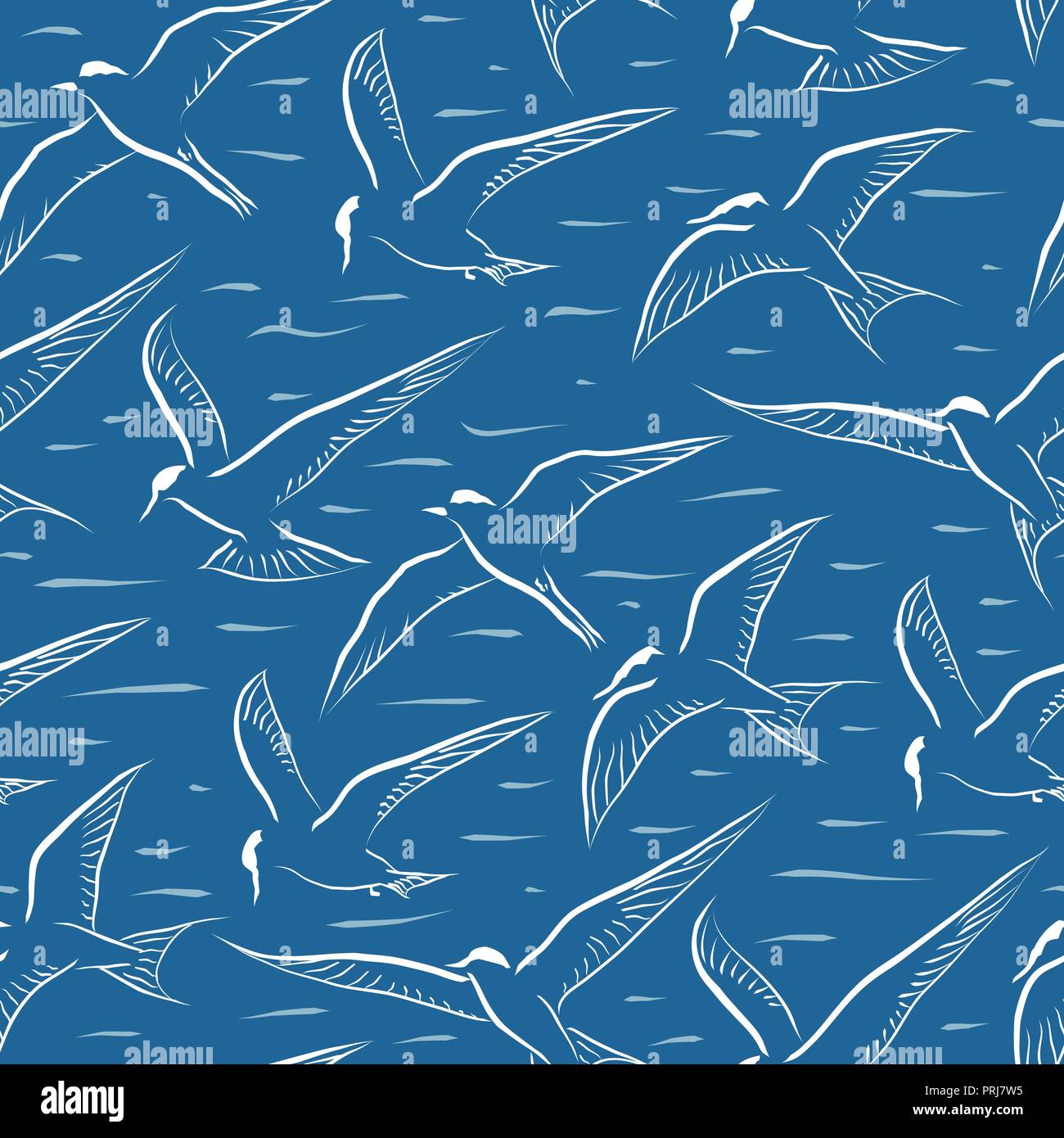 Editable vector seamless tile of generic terns in flight Stock Vector