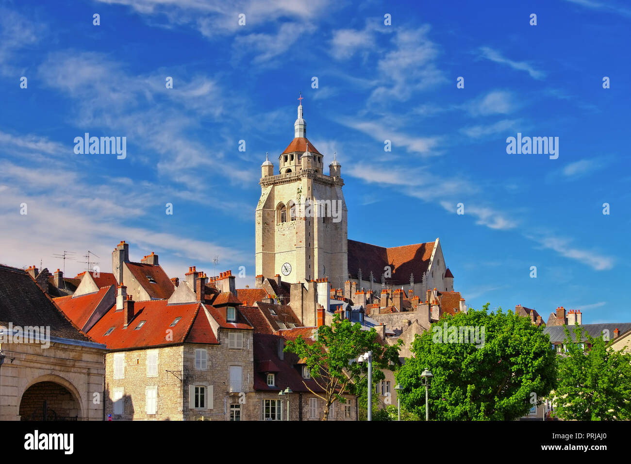 the town Dole and church in France Stock Photo