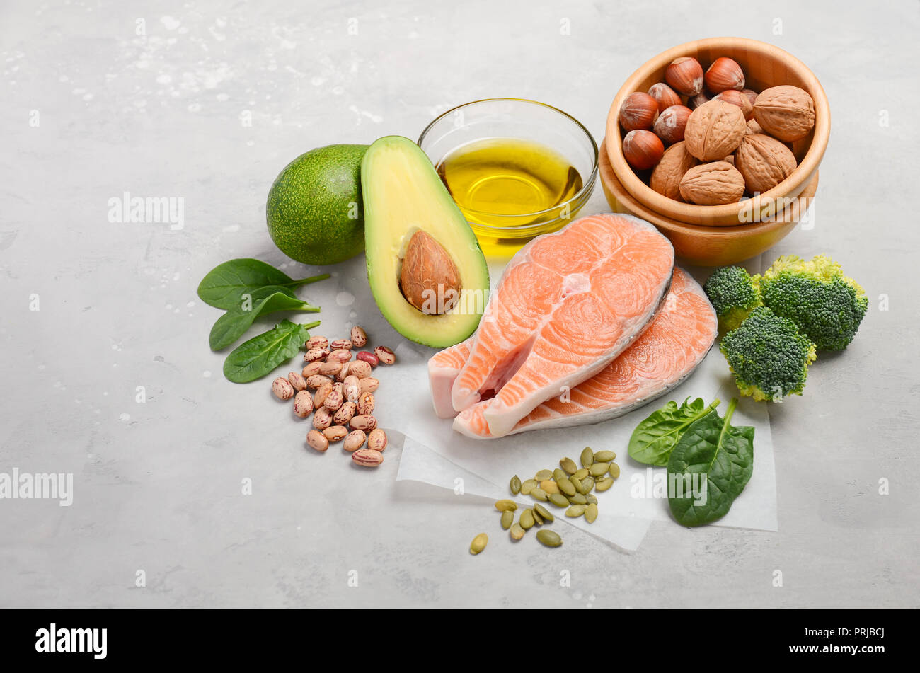 Selection of healthy products. Balanced diet concept. Stock Photo