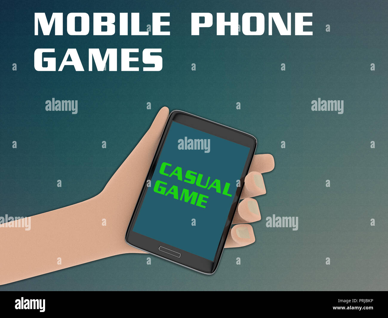 3D illustration of CASUAL GAME script on the screen of a cellulr phone