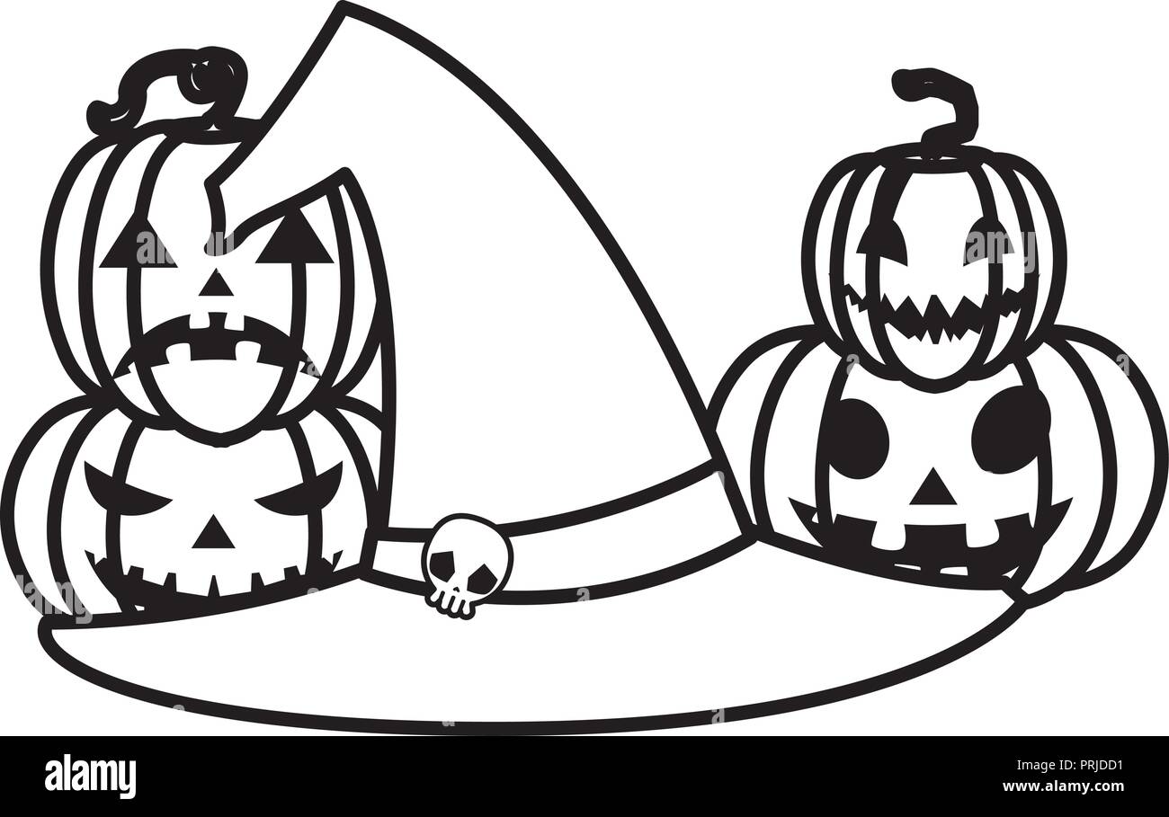 witch hat with pumpkins halloween vector illustration design Stock ...