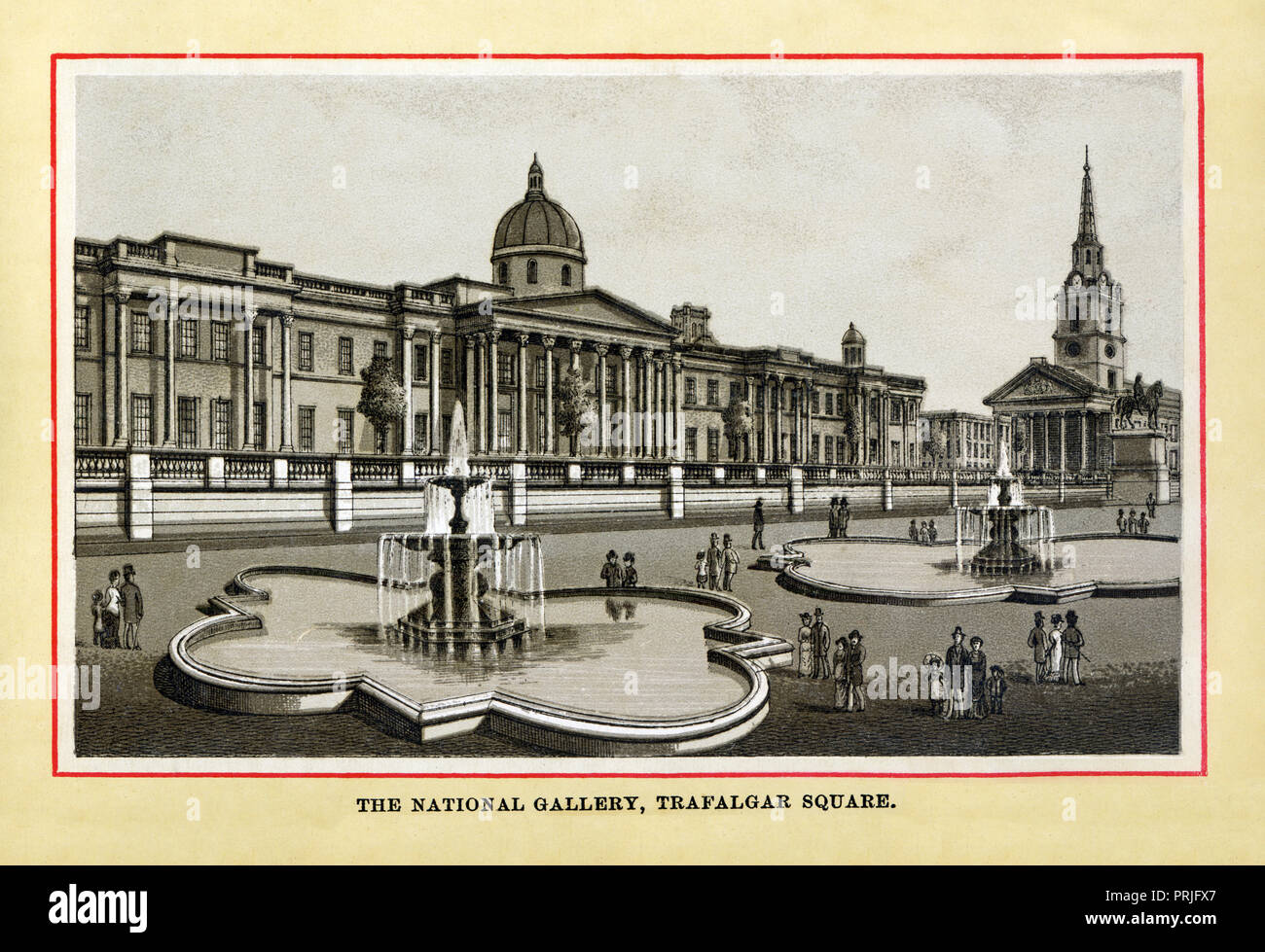 The National Gallery, 1883 high quality steel engraving of the nation’s art gallery, completed in 1838, in the centre of London, Trafalgar Square, next to the church of St Martin in the Fields Stock Photo