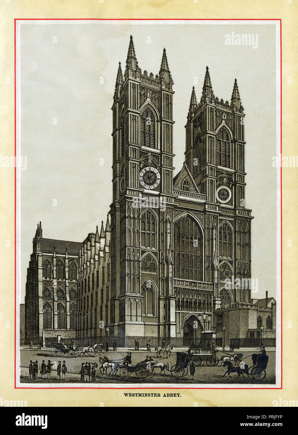 Westminster Abbey, 1883 high quality steel engraving of the cathedral opposite the Houses of Parliament, building of which was begun in 1245 by King Henry III Stock Photo