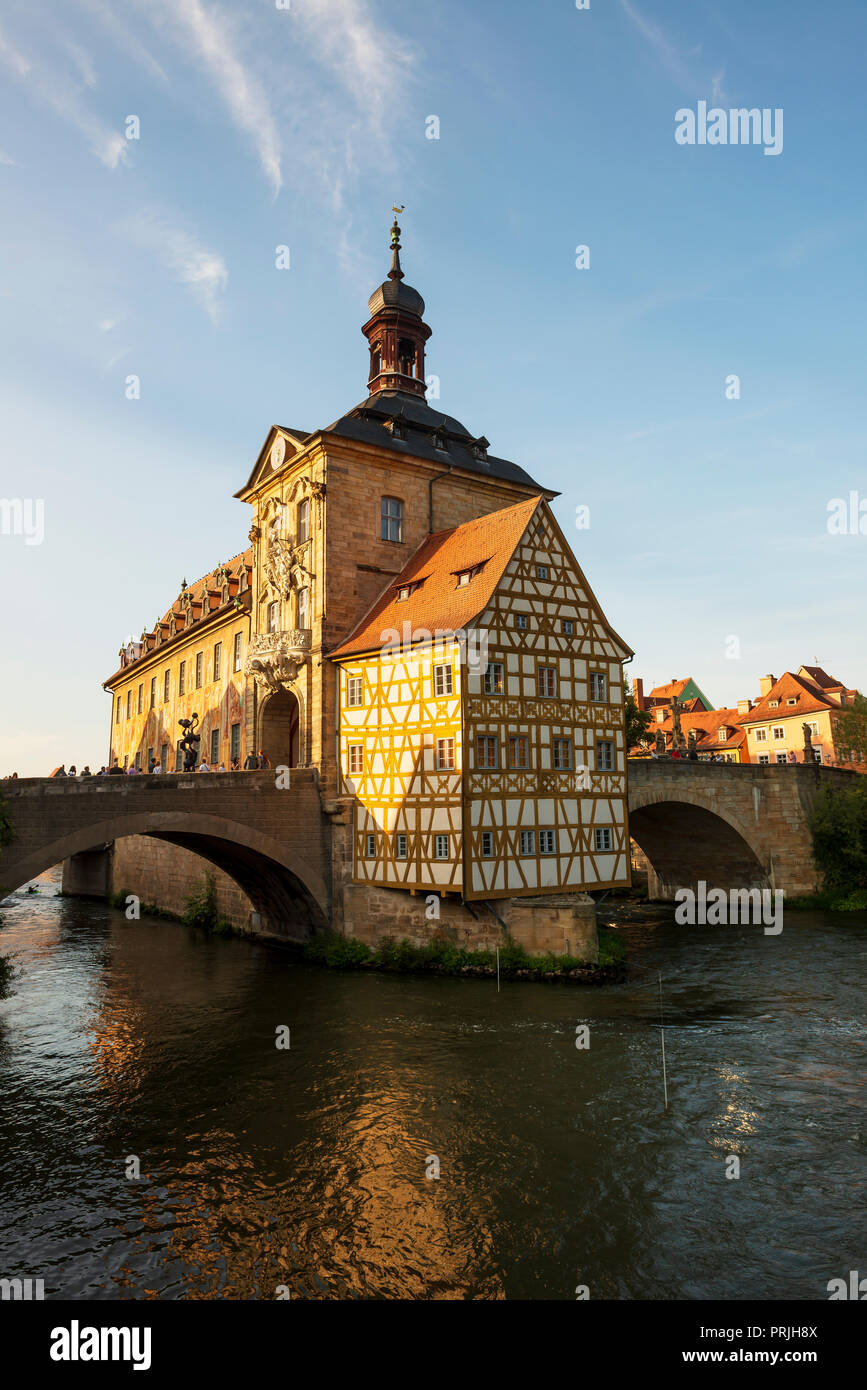 Old Town Hall and Upper Bridge, River Regnitz, Bamberg, Upper Franconia, Franconia, Bavaria, Germany Stock Photo