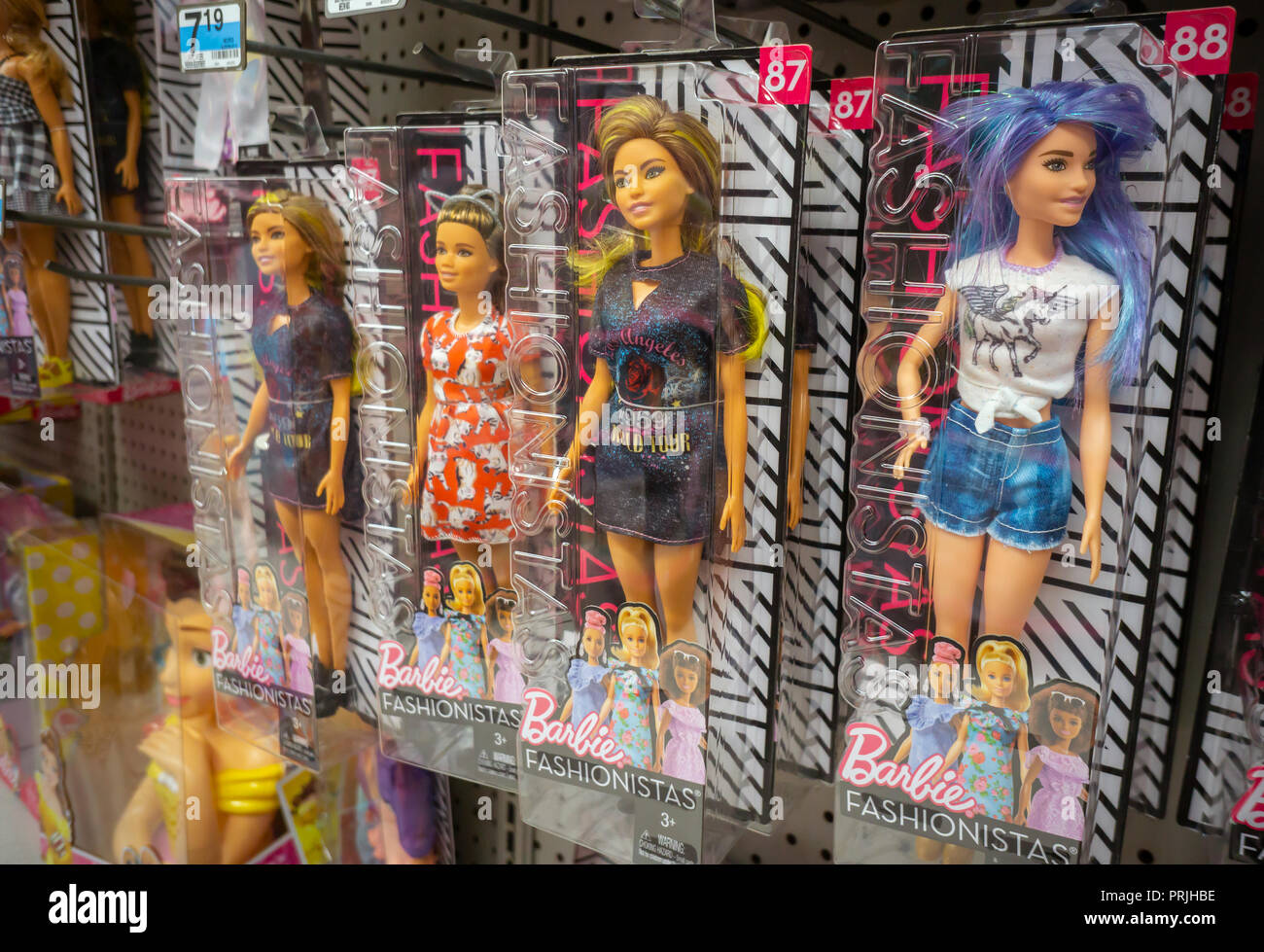 An assortment of various Mattel Barbie Dolls in a KMart store in New York  on Friday, September 28, 2018. Wth the demise of Toys R Us many retailers  are ramping up their