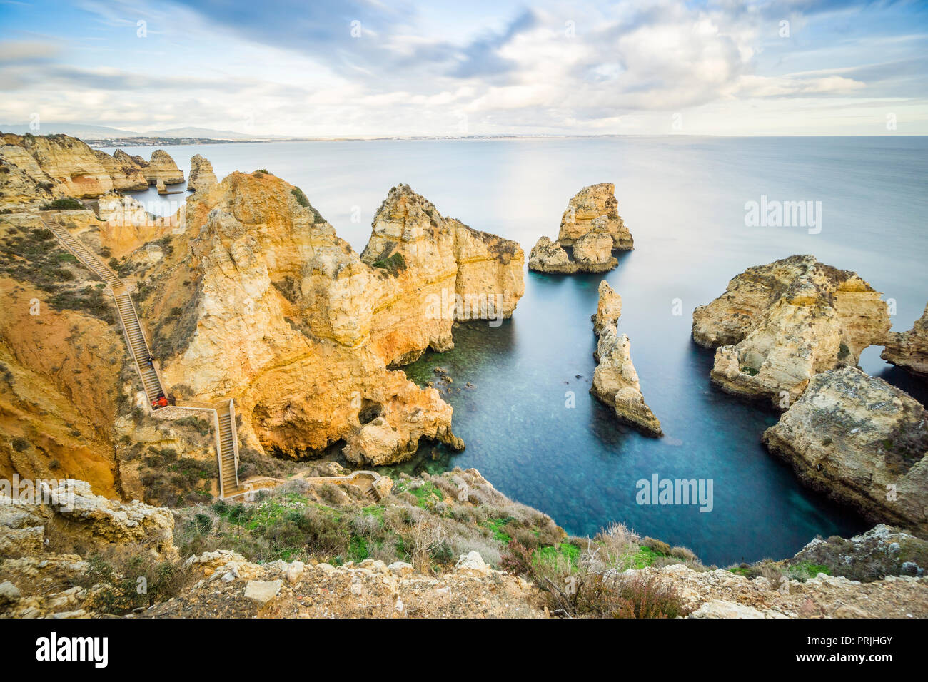Walkway in the cliffs in Ponta da Piedade, Lagos, Algarve, Portugal Stock Photo
