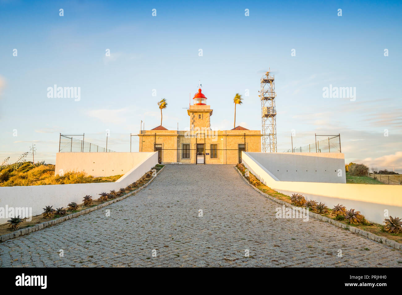 Lighthouse at sunset on Ponta da Piedade, Lagos, Algarve, Portugal Stock Photo
