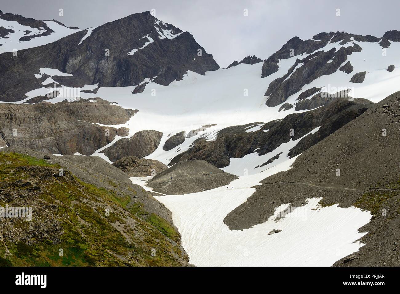 Snowfields at Cerro Martial with glacier, Ushuaia, Tierra del Fuego Province, Tierra del Fuego Province, Argentina Stock Photo