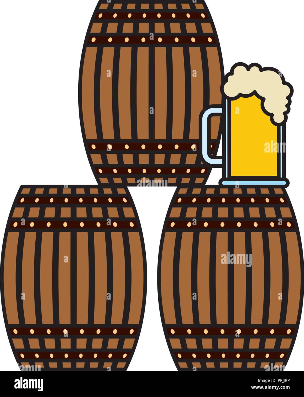 three beer barrel and glass cup foam Stock Vector