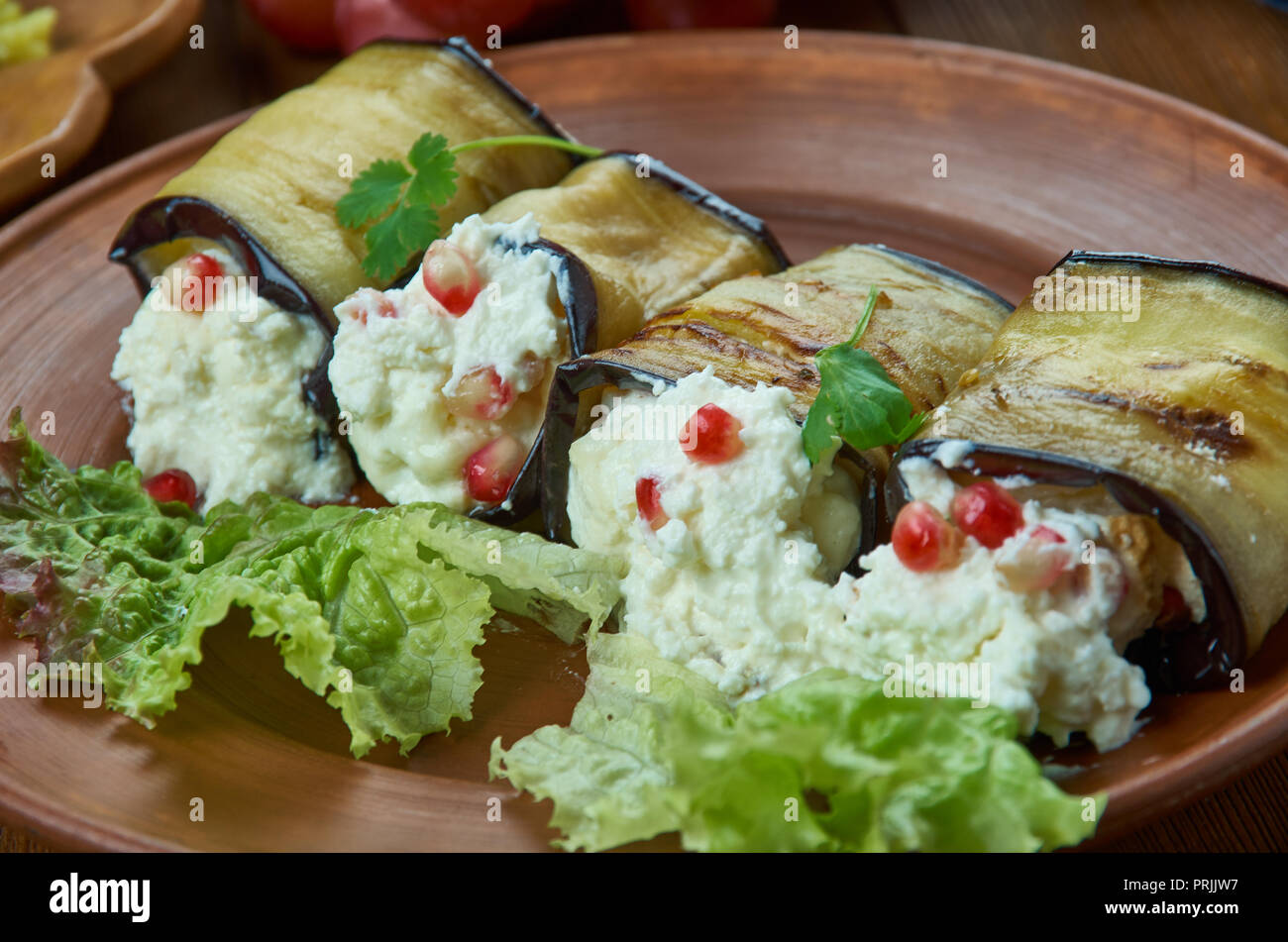 Armenian Eggplant Rolls, with Walnut and Pomegranate Stuffing, Armenian