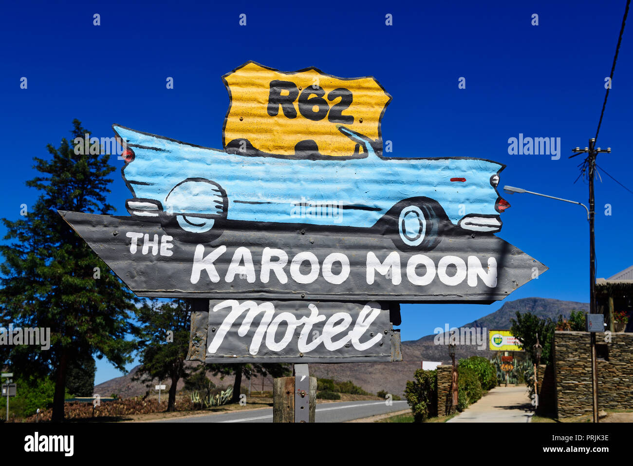 Karoo Moon Hotel, sign, Route 62, Barrydale, South Africa Stock Photo
