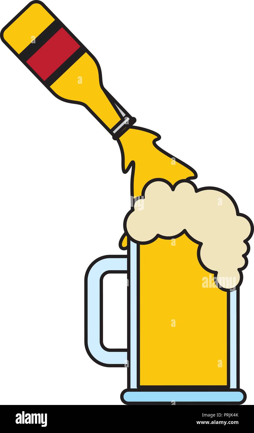 beer bottle pouring in glass cup Stock Vector