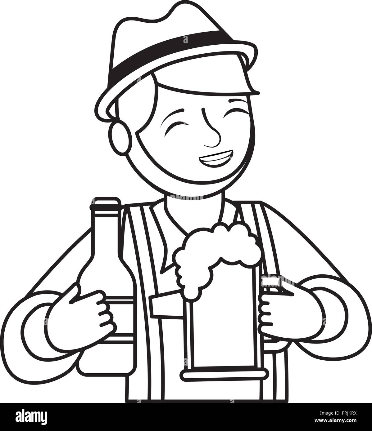 bavarian man holding bottle beer and glass cup Stock Vector Image & Art