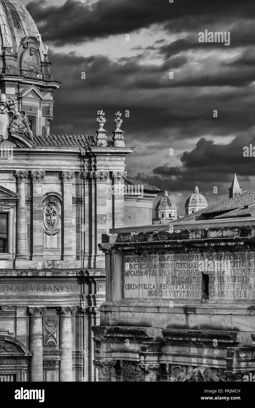 Rome ancient architecture in the city historic center (Black and White) Stock Photo