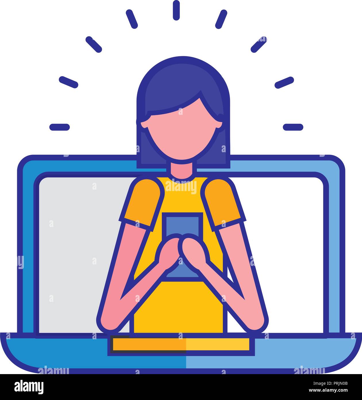 laptop computer with woman using smartphone Stock Vector Image & Art ...