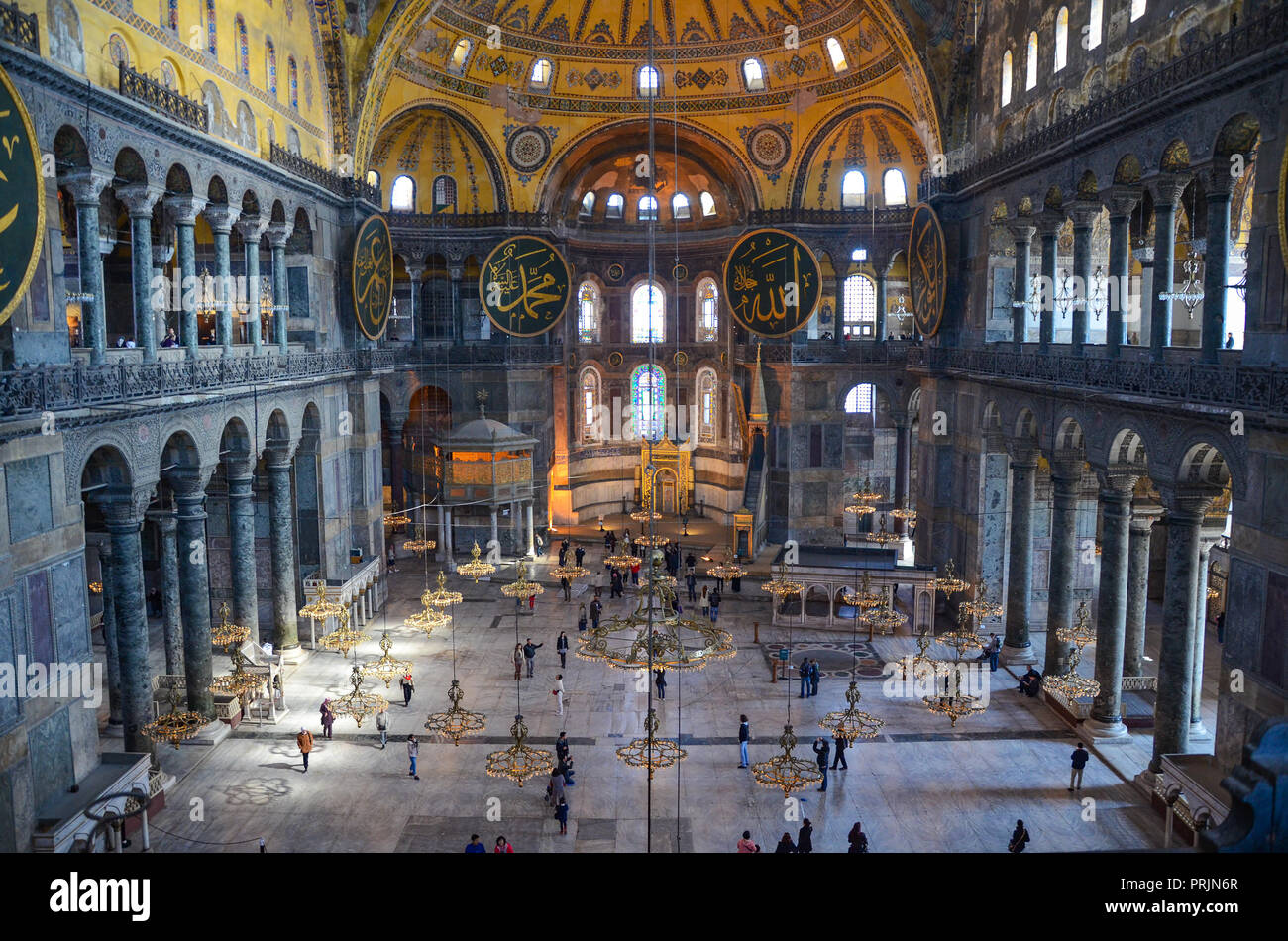 Interior of the Hagia Sophia (Ayasofya). It is the former Greek Orthodox Christian patriarchal cathedral, later an Ottoman imperial mosque Stock Photo