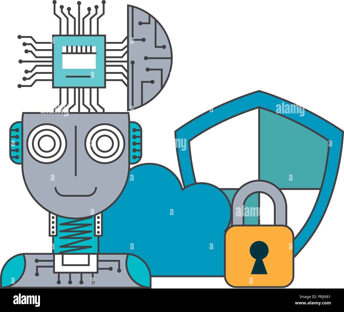 robot humanoid with microchip and set icons Stock Vector Image & Art ...