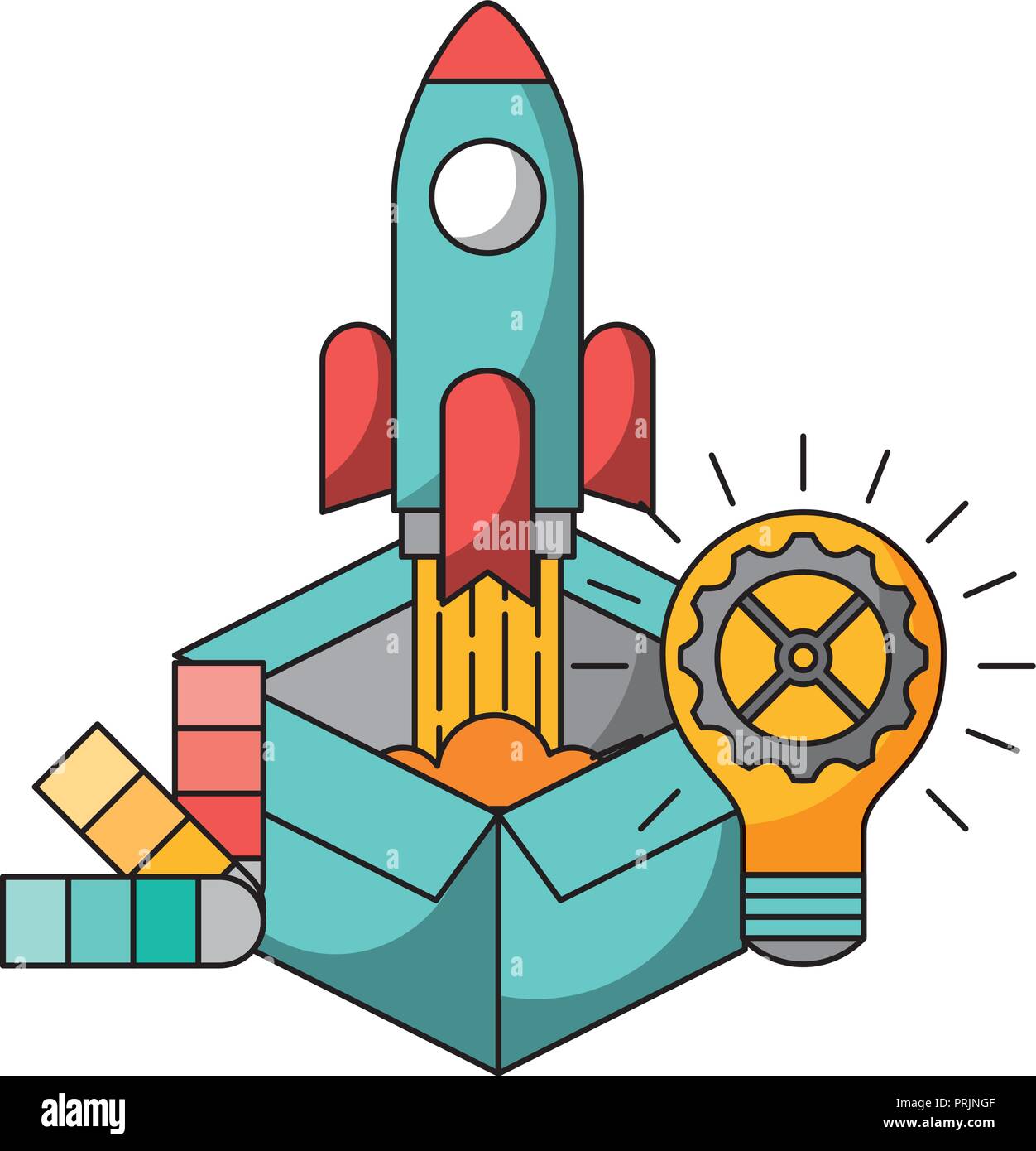 startup rocket with box and light bulb Stock Vector Image & Art - Alamy