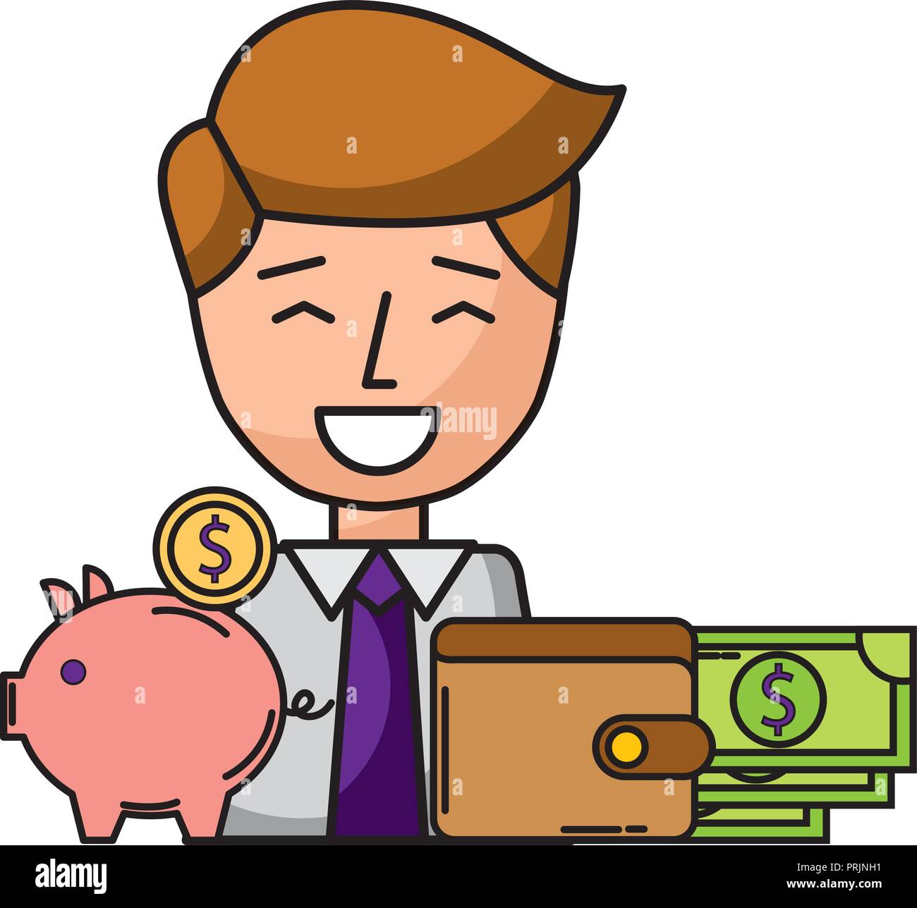 businessman with saving piggy and icons Stock Vector Image & Art - Alamy