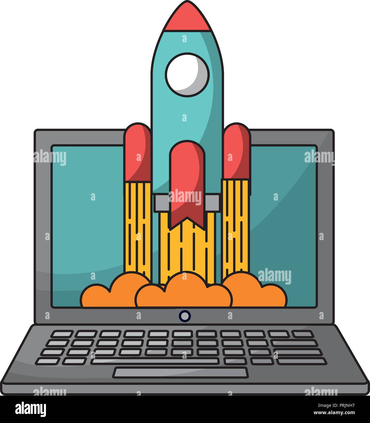 laptop computer with startup rocket isolated icon Stock Vector Image ...