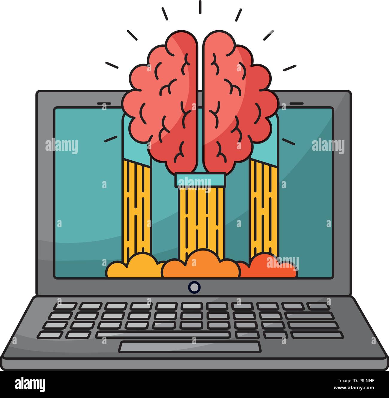 laptop computer with brain isolated icon Stock Vector