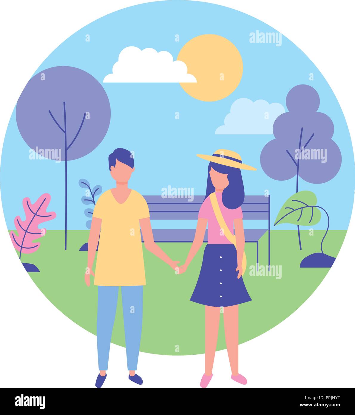 young couple in park with landscape Stock Vector Image & Art - Alamy