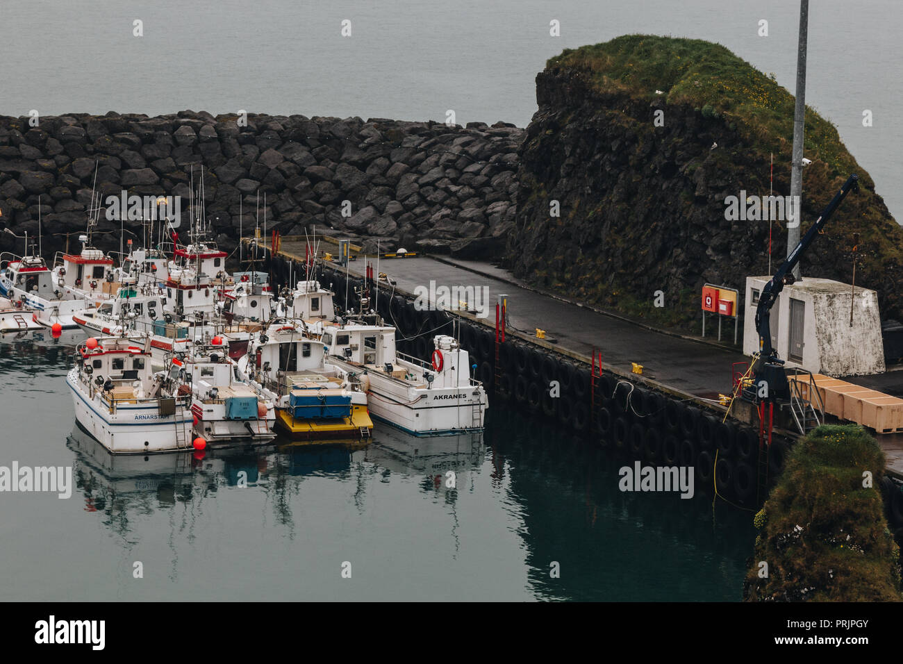 ARNARSTAPI, ICELAND - 22 JUNE 2018: various boats in icelandic harbour Stock Photo