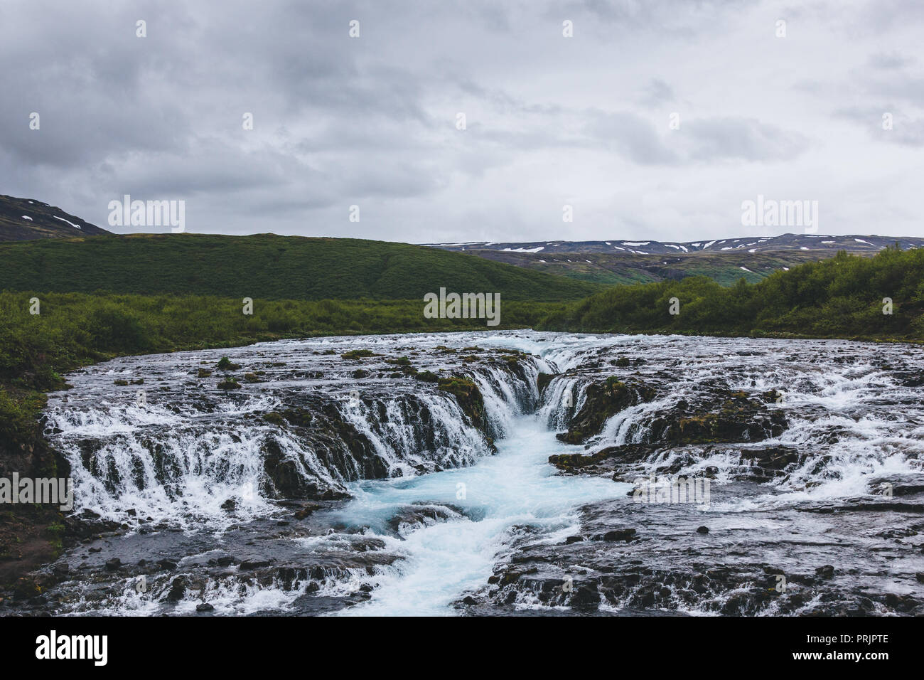 aerial view of beautiful Bruarfoss waterfall on Bruara river in Iceland Stock Photo