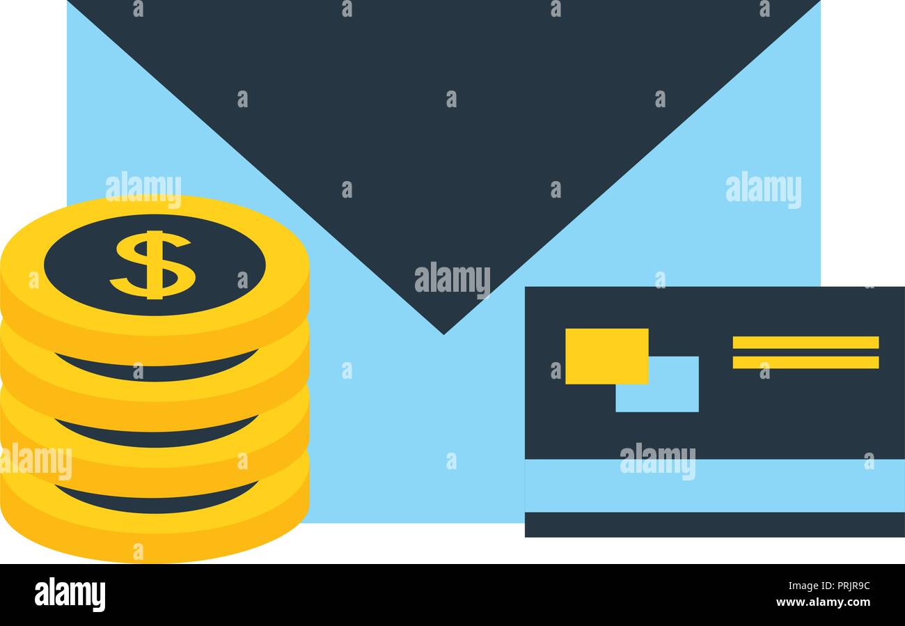 stack coins dollar bank credit card email fintech Stock Vector Image
