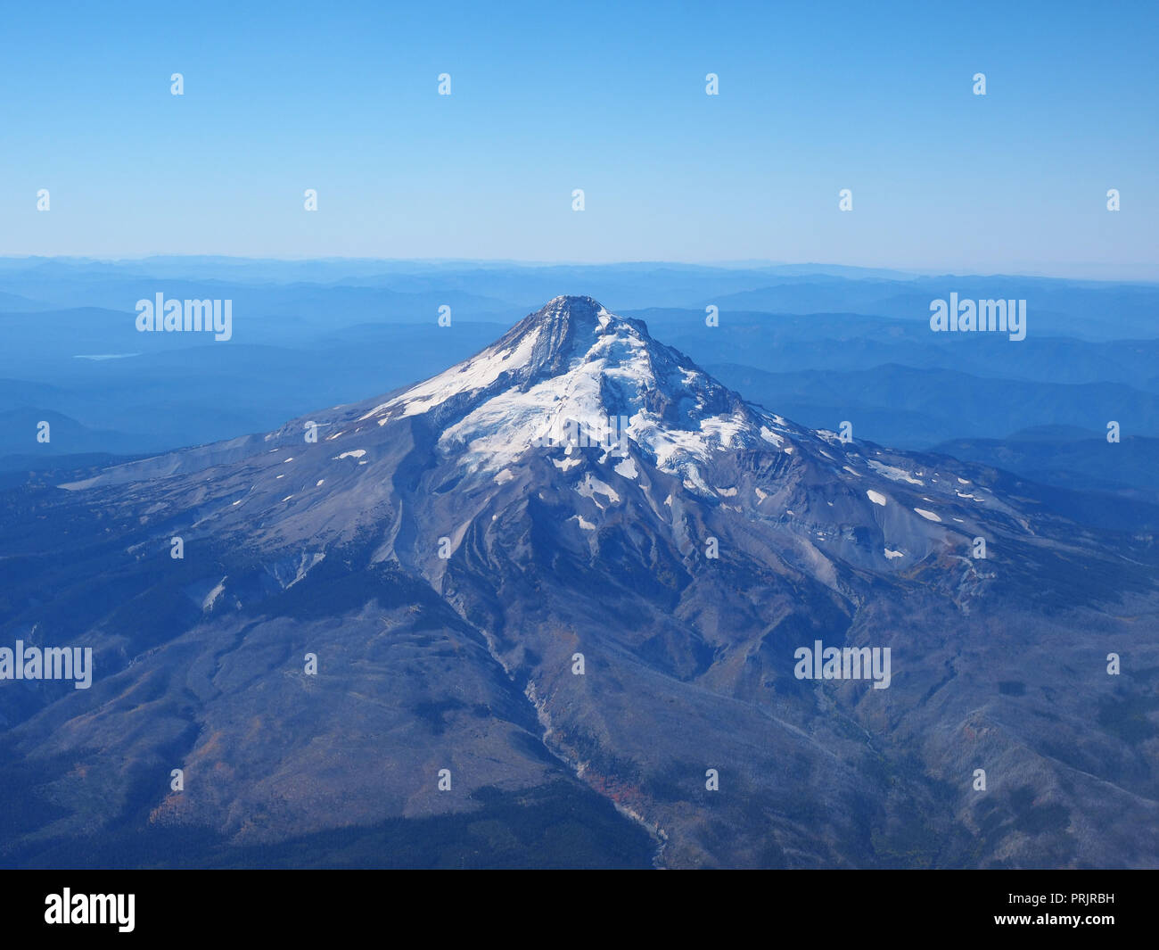 Mount Hood, Oregon, photographed from the window seat of the airplane on our approach to