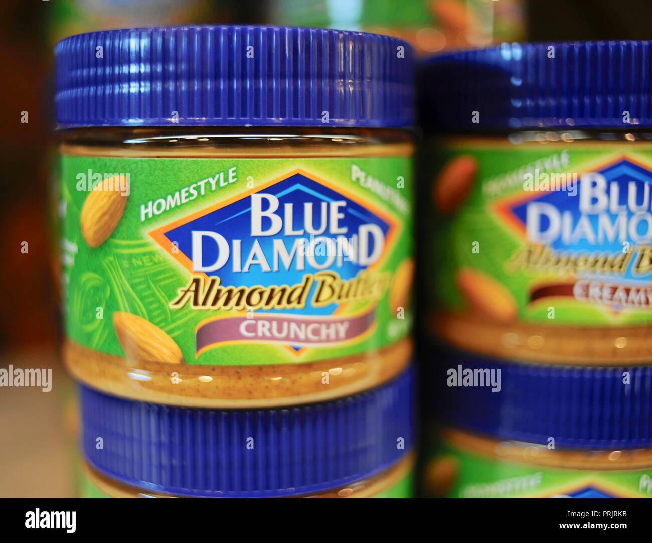 Almond Butter Made From Almonds In Plastic Containers On Shelf Sold By Blue Diamond Cooperative Outside Manteca California Usa Stock Photo Alamy