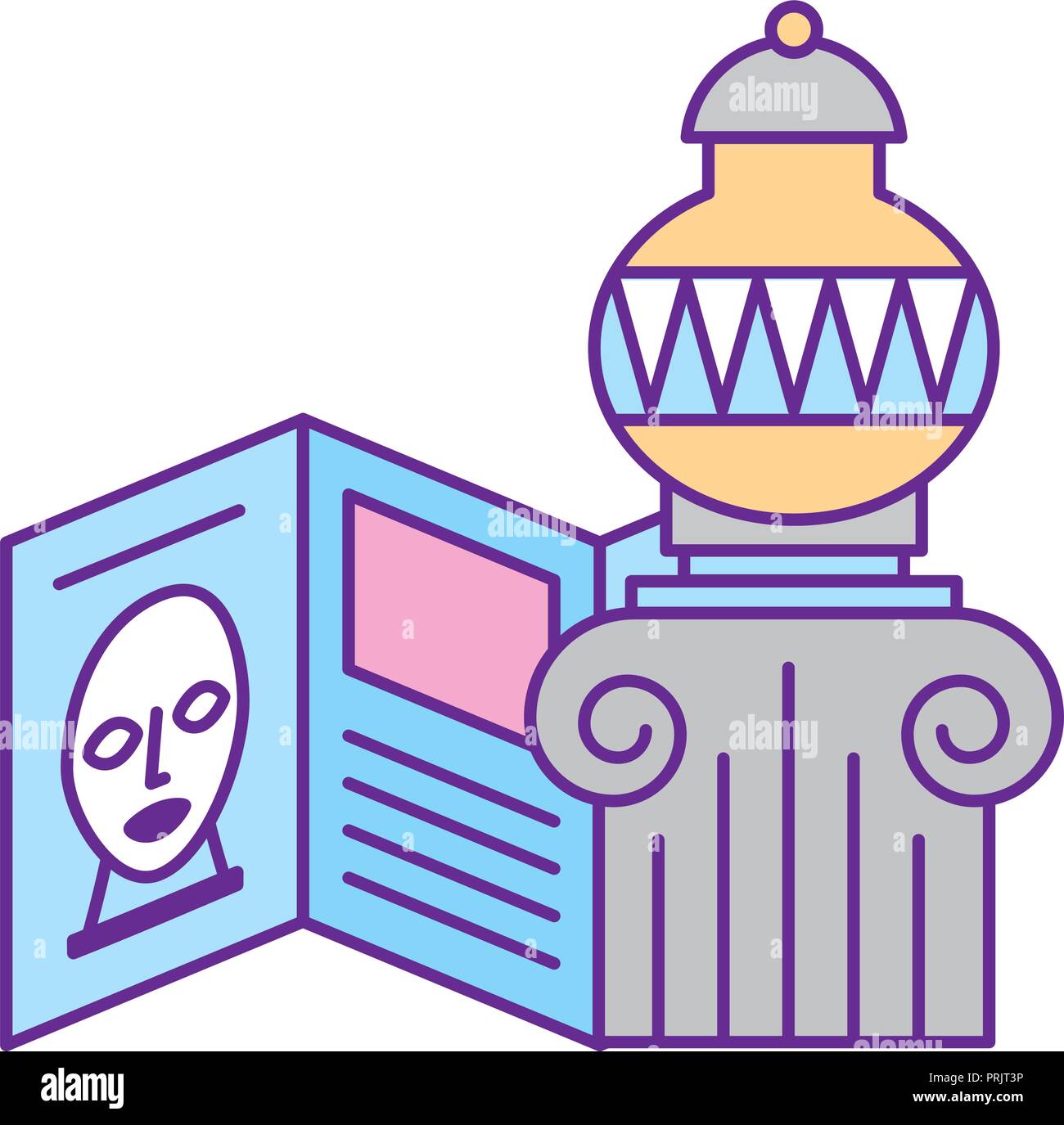 antique vase on pedestal guide pamphlet exhibition museum Stock Vector