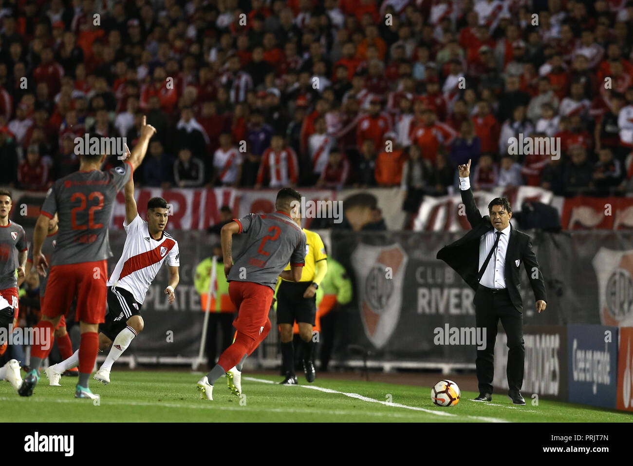 Marcelo Gallardo (DT River) giving directions in the match river - independiente Stock Photo